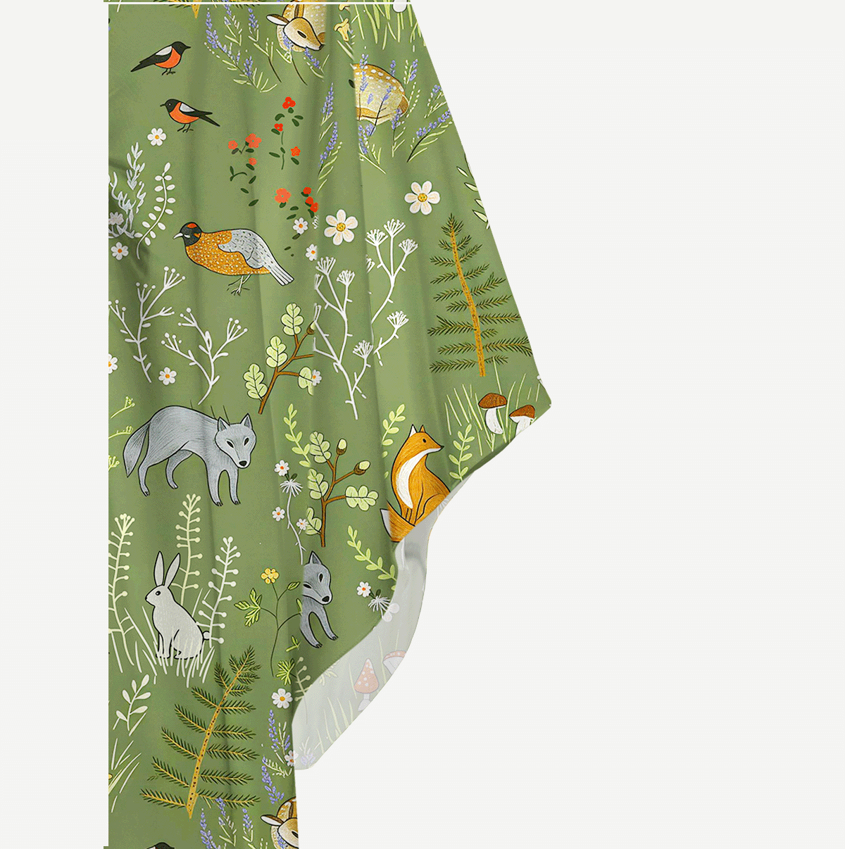 Whimsical Woodland Animals Kimono Sleeve Kaftan Dress