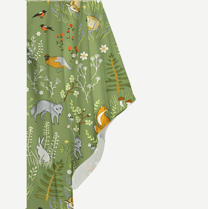 Whimsical Woodland Animals Kimono Sleeve Kaftan Dress