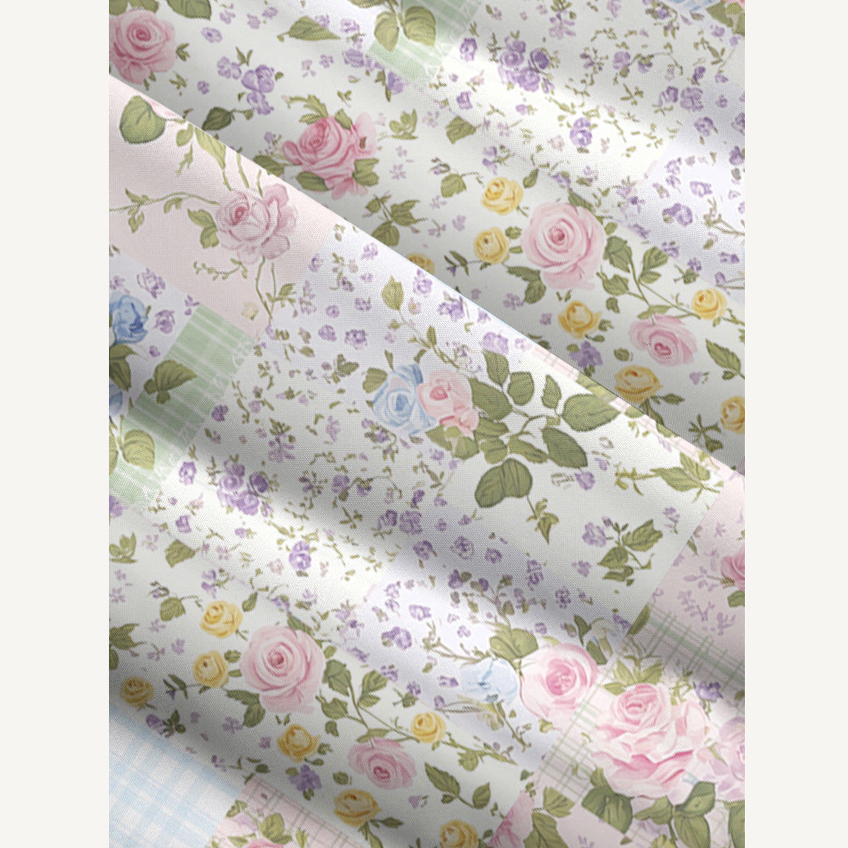 Pastel Rose Print Patchwork Wide Straps Maxi Dress With Pockets