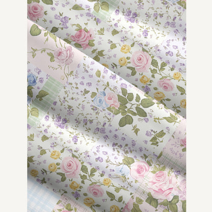 Pastel Rose Print Patchwork Wide Straps Maxi Dress With Pockets