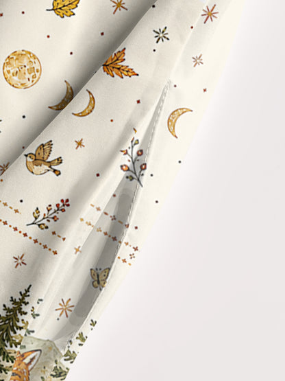 Moonlit Woodland Foxes Print Wide Straps Maxi Dress With Pockets