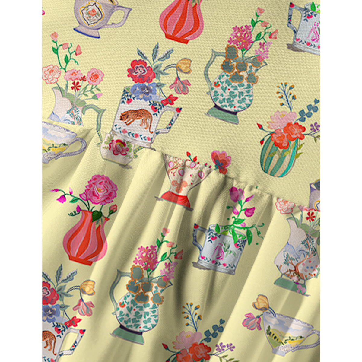 Colorful Flower Vase Print Spaghetti Strap Mini Dress