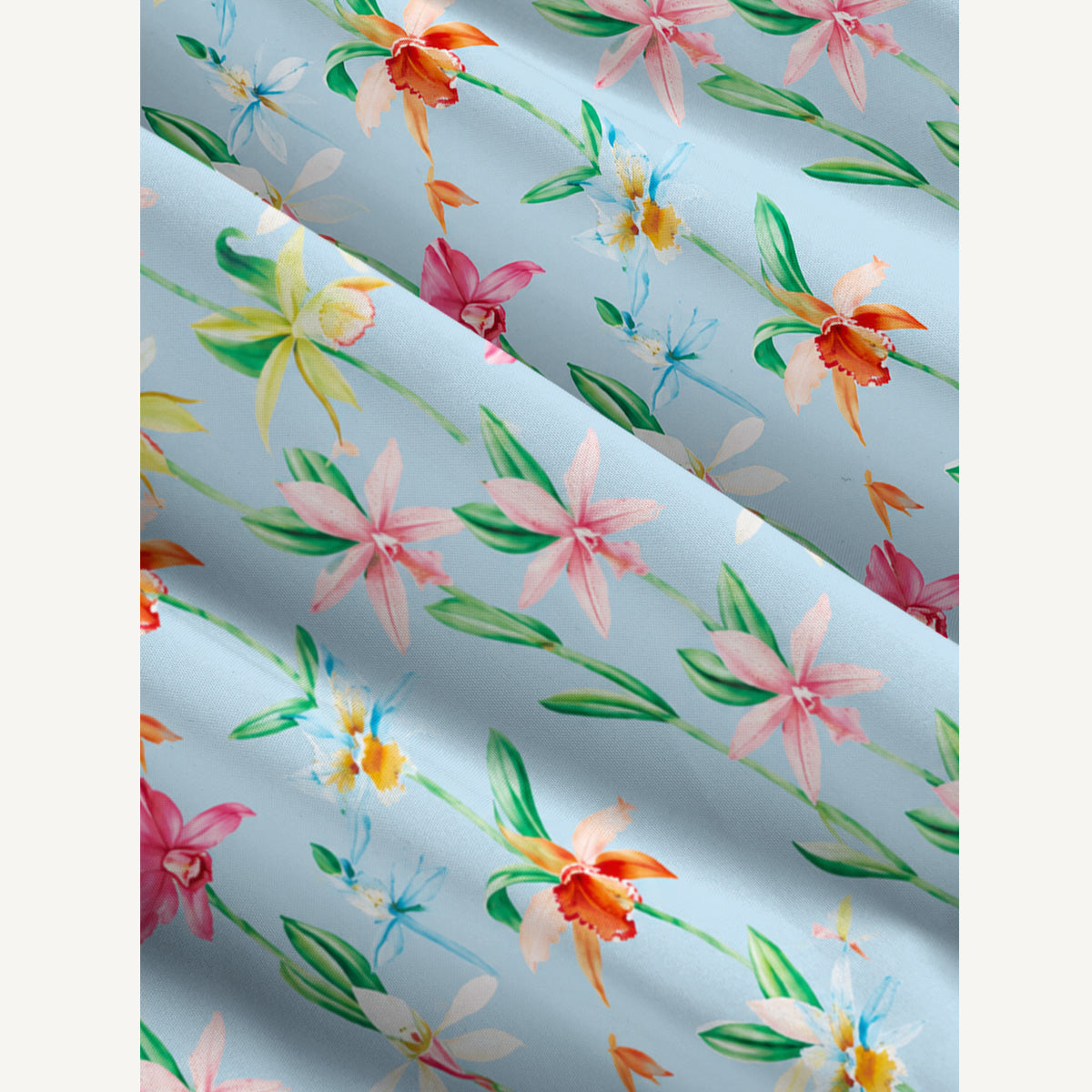 Colourful Orchid Print Wide Straps Maxi Dress With Pockets