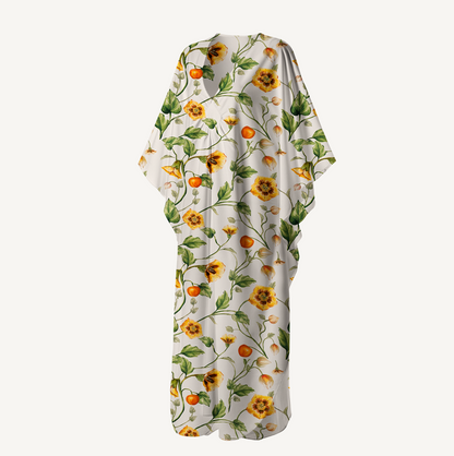 V‑Neck Golden Field Kimono Sleeve Kaftan Dress