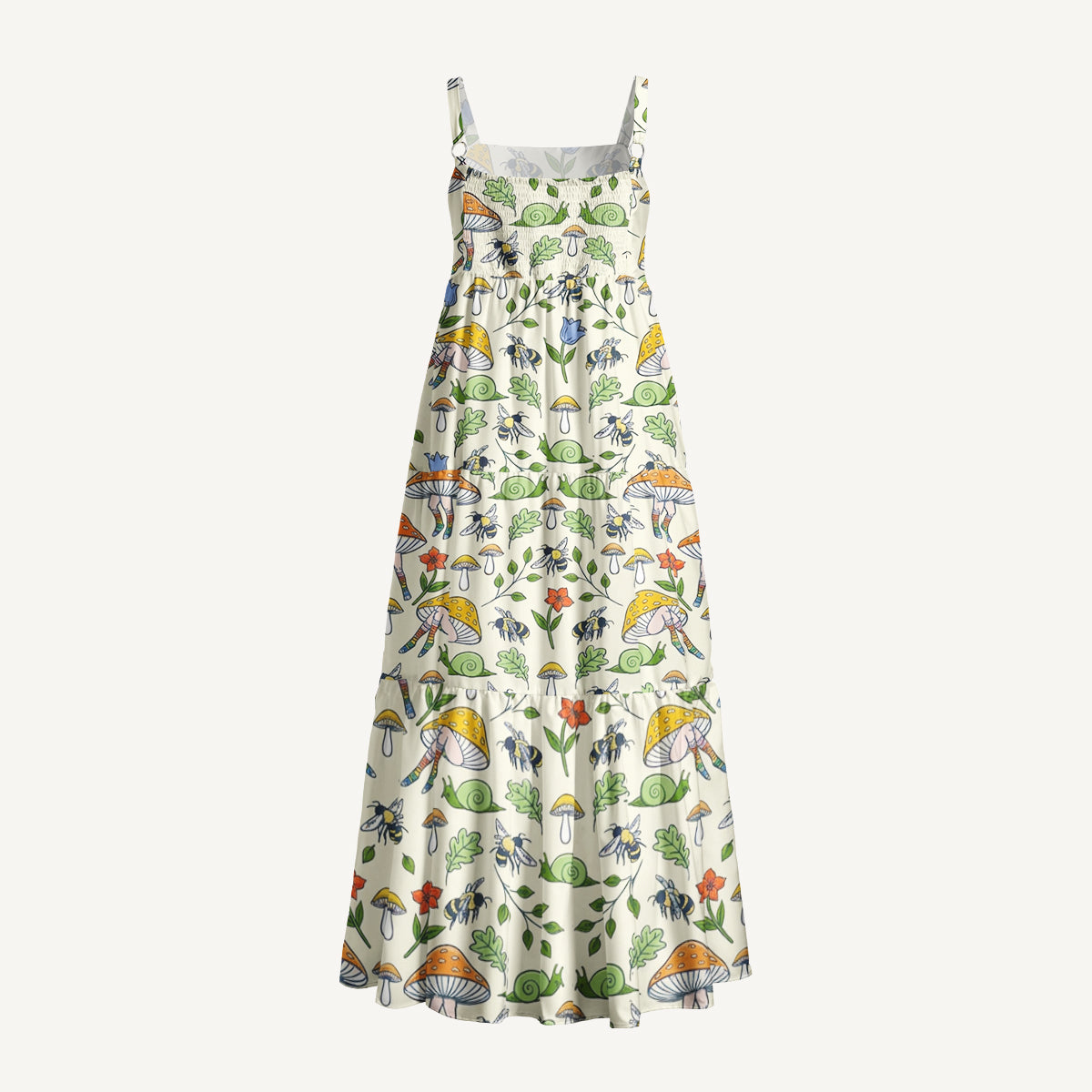 Vintage Mushroom Forest Wide Straps Maxi Dress With Pockets