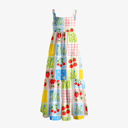 Garden Harvest Print Wide Straps Maxi Dress With Pockets