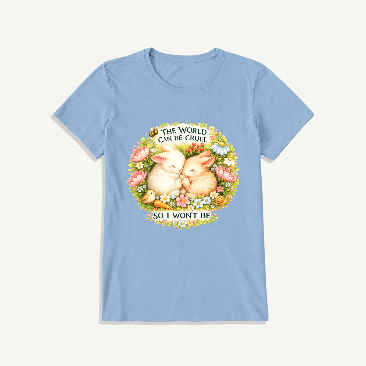 Gentle Bunny Embraces Print Crew Neck Cotton Tee