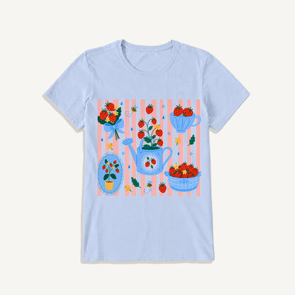 Strawberry Garden Harvest Print Crew Neck Cotton Tee