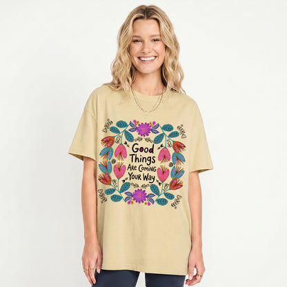 Good Things Are Coming Your Way Print Crew Neck Cotton Tee