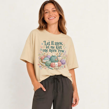 Cozy Snowy Knit Rows Print Crew Neck Cotton Tee