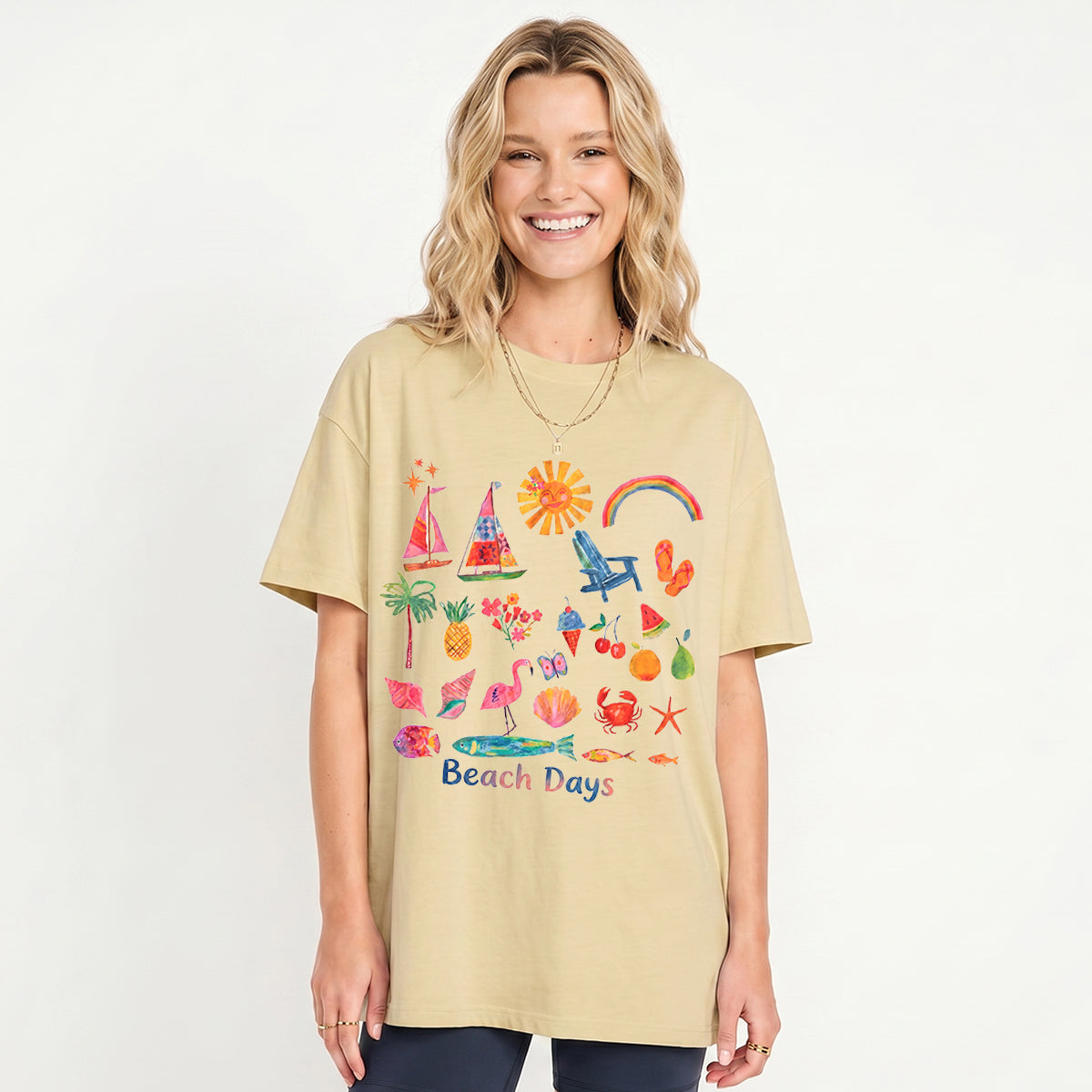 Beach Days Print Crew Neck Cotton Tee