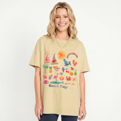 Beach Days Print Crew Neck Cotton Tee
