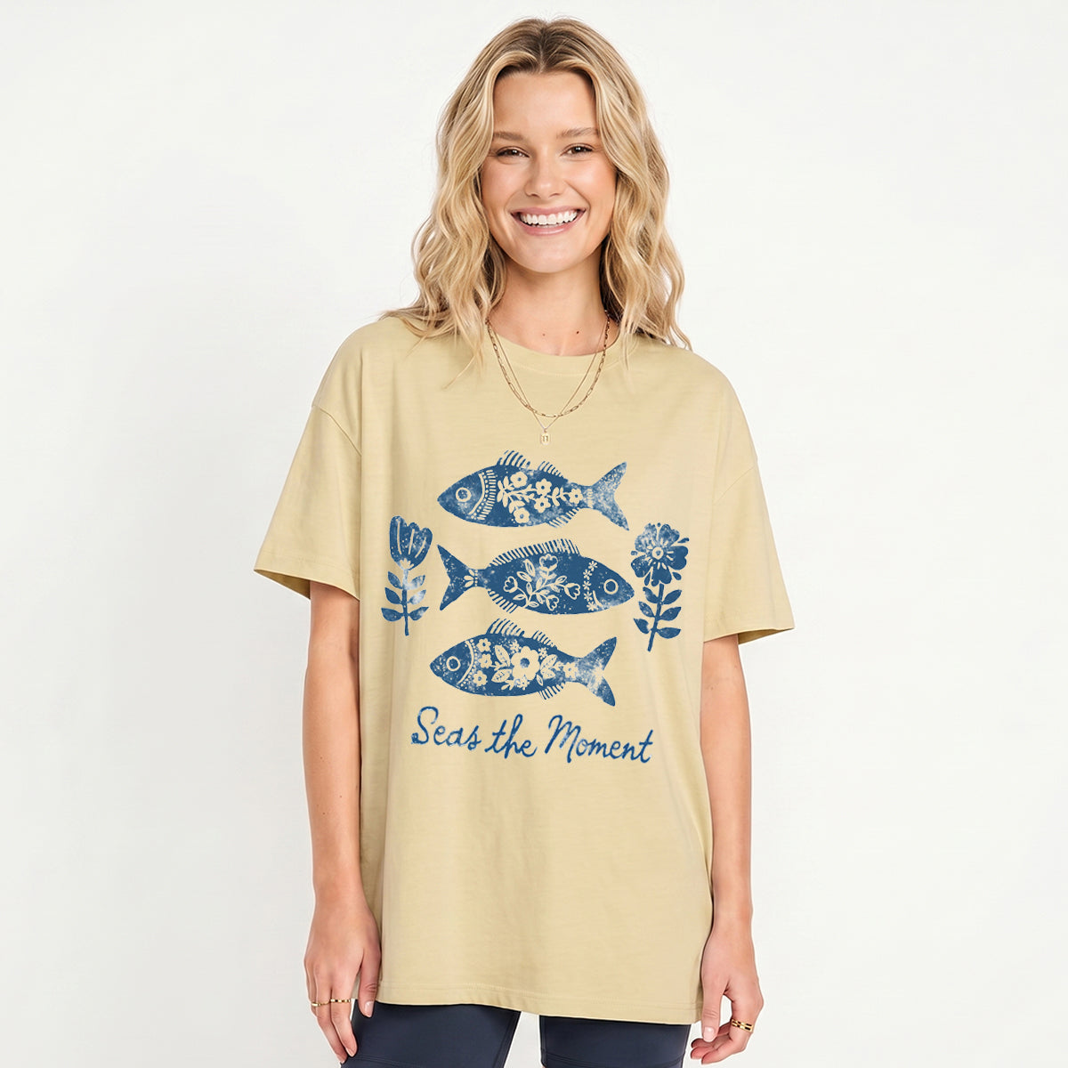 Seas the Moment Print Crew Neck Cotton Tee