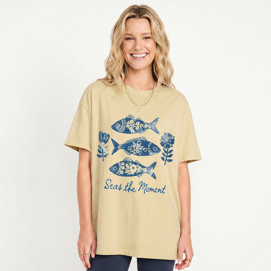 Seas the Moment Print Crew Neck Cotton Tee