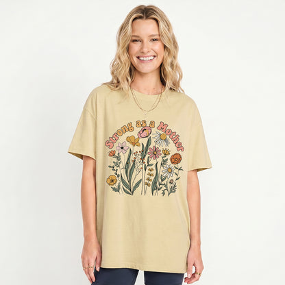 Strong As A Mother Print Crew Neck Cotton Tee