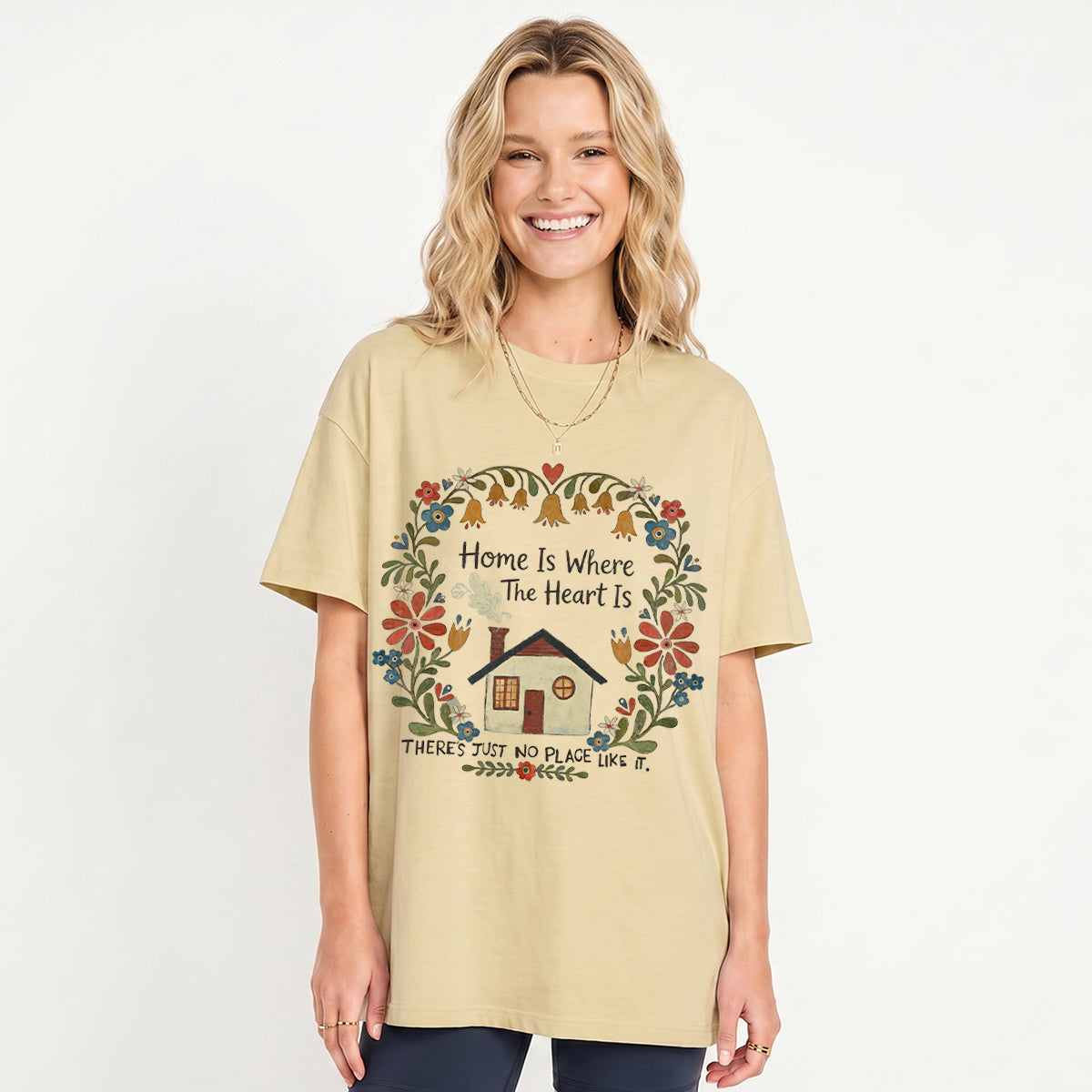 Home Is Where The Heart Is Print Crew Neck Cotton Tee