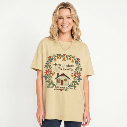 Home Is Where The Heart Is Print Crew Neck Cotton Tee