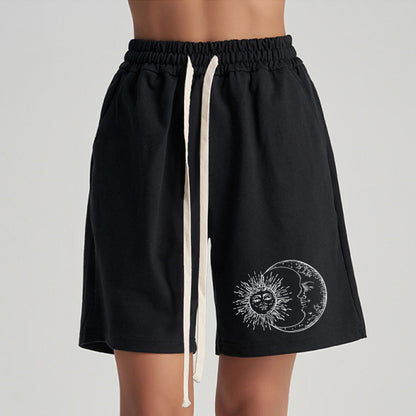 Vintage Sun And Moon Graphic Street Unisex Shorts