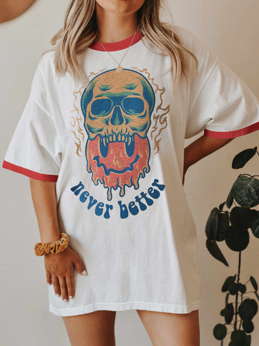 Vintage Never Better Smile Melt Graphic Ringer Tee