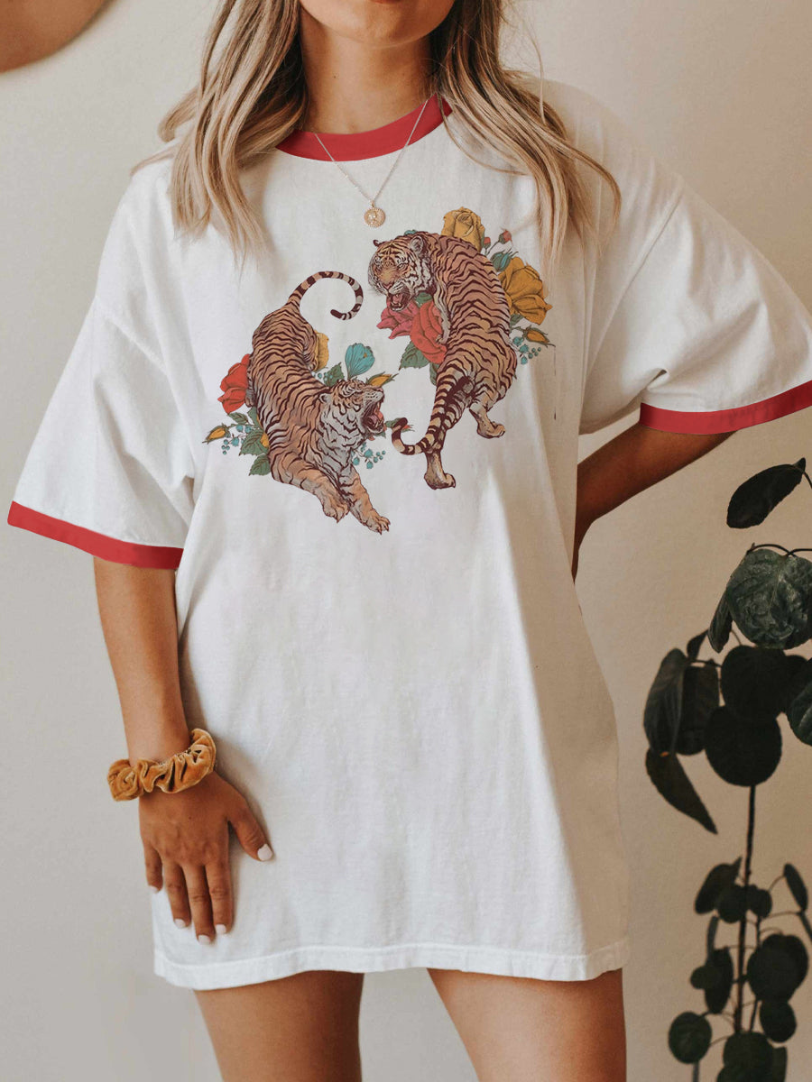 Vintage Floral Tiger Ringer Tee