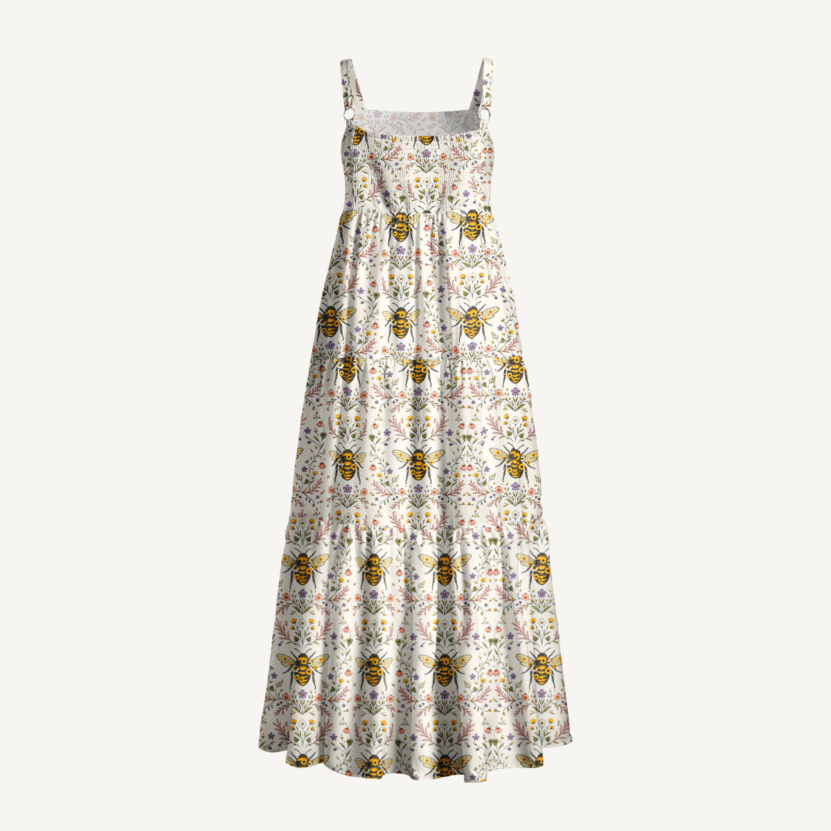Bee Floral Print Wide Straps Maxi Dress With Pockets