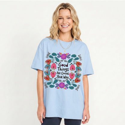 Good Things Are Coming Your Way Print Crew Neck Cotton Tee