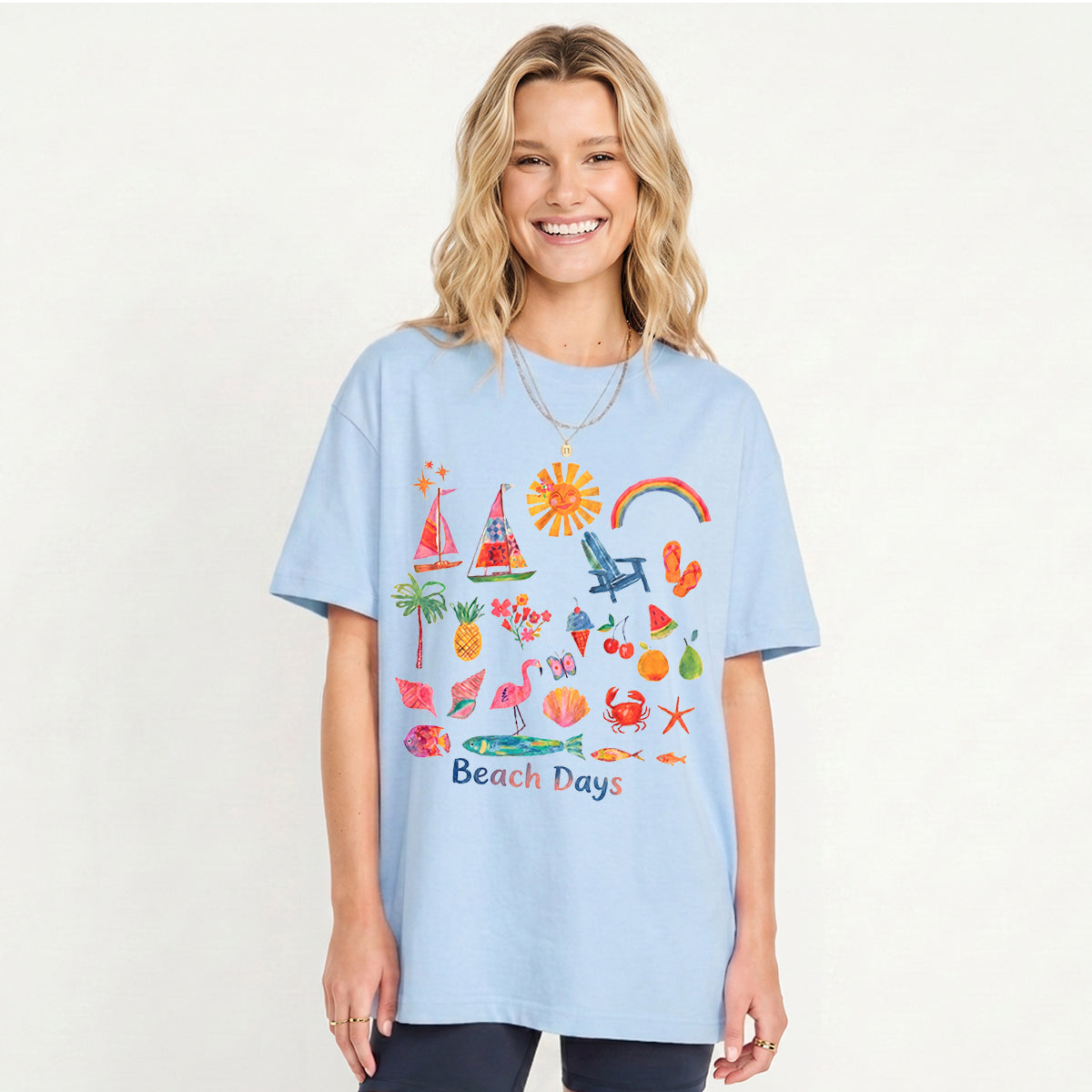 Beach Days Print Crew Neck Cotton Tee