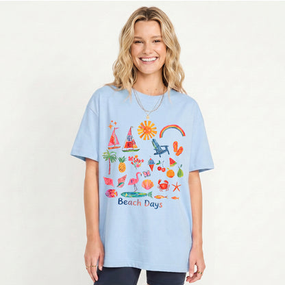 Beach Days Print Crew Neck Cotton Tee