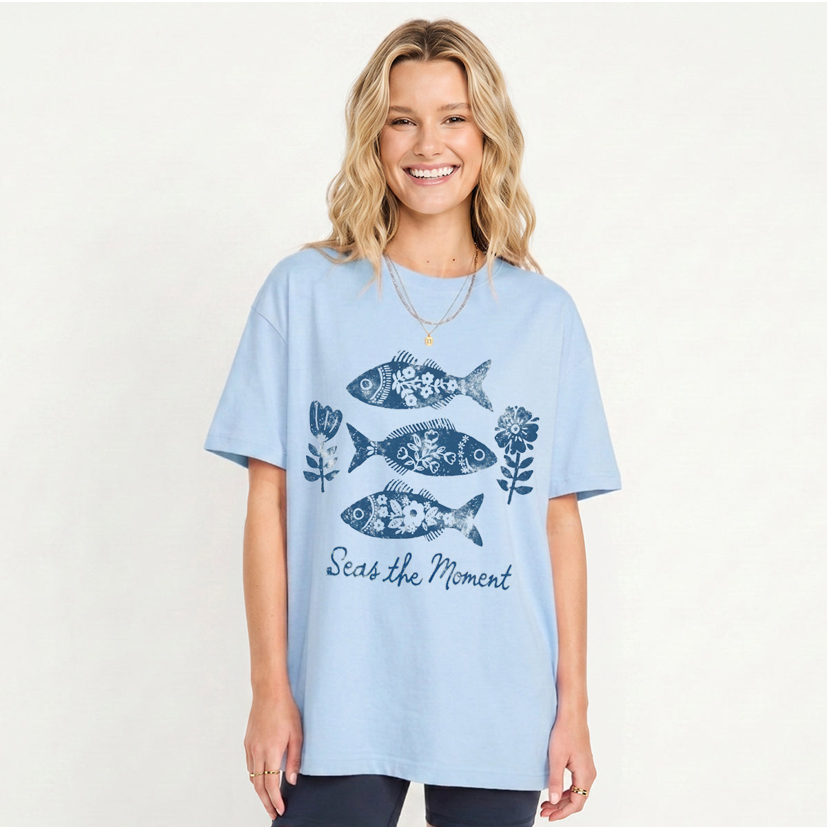 Seas the Moment Print Crew Neck Cotton Tee