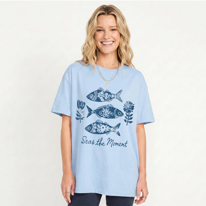 Seas the Moment Print Crew Neck Cotton Tee