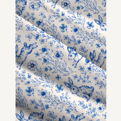 Blue Meadow Bunnies Print Wide Straps Maxi Dress With Pockets
