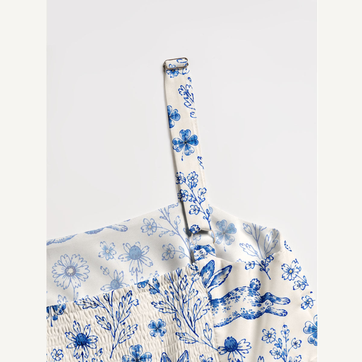 Blue Meadow Bunnies Print Wide Straps Maxi Dress With Pockets
