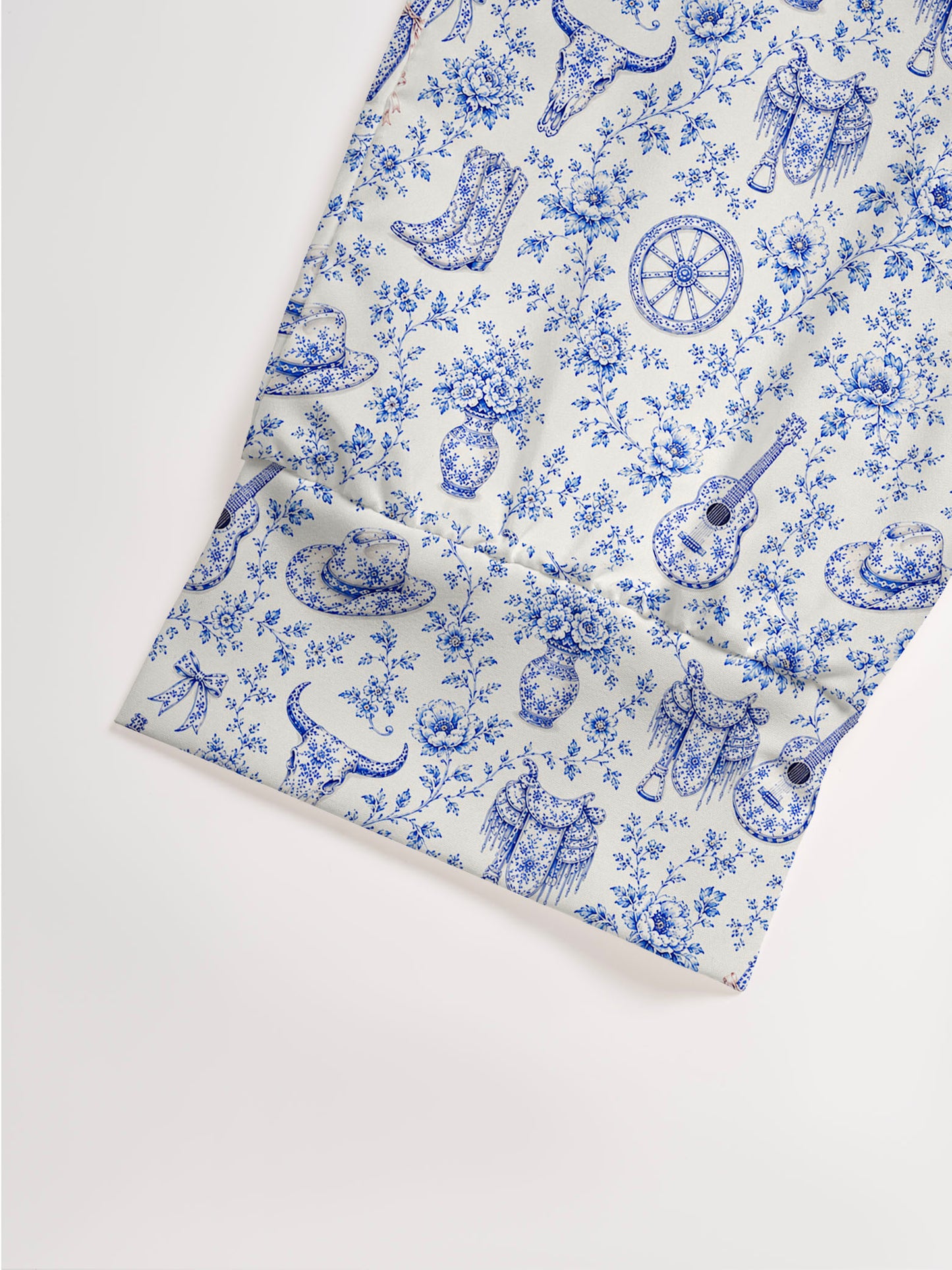 V Neck Collared Blue Prairie Toile Print Casual Midi Dress With Pockets