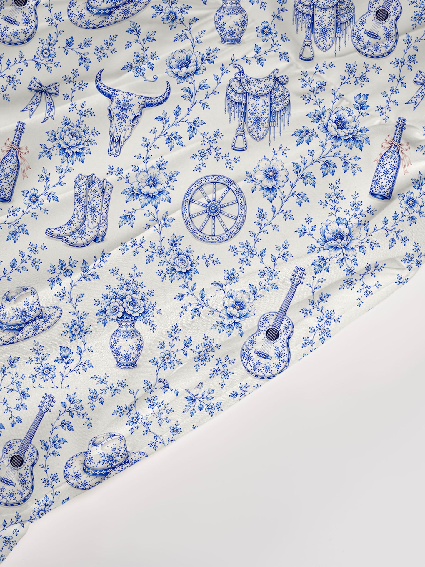 V Neck Collared Blue Prairie Toile Print Casual Midi Dress With Pockets
