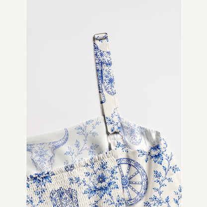 Blue Prairie Toile Print Wide Straps Maxi Dress With Pockets