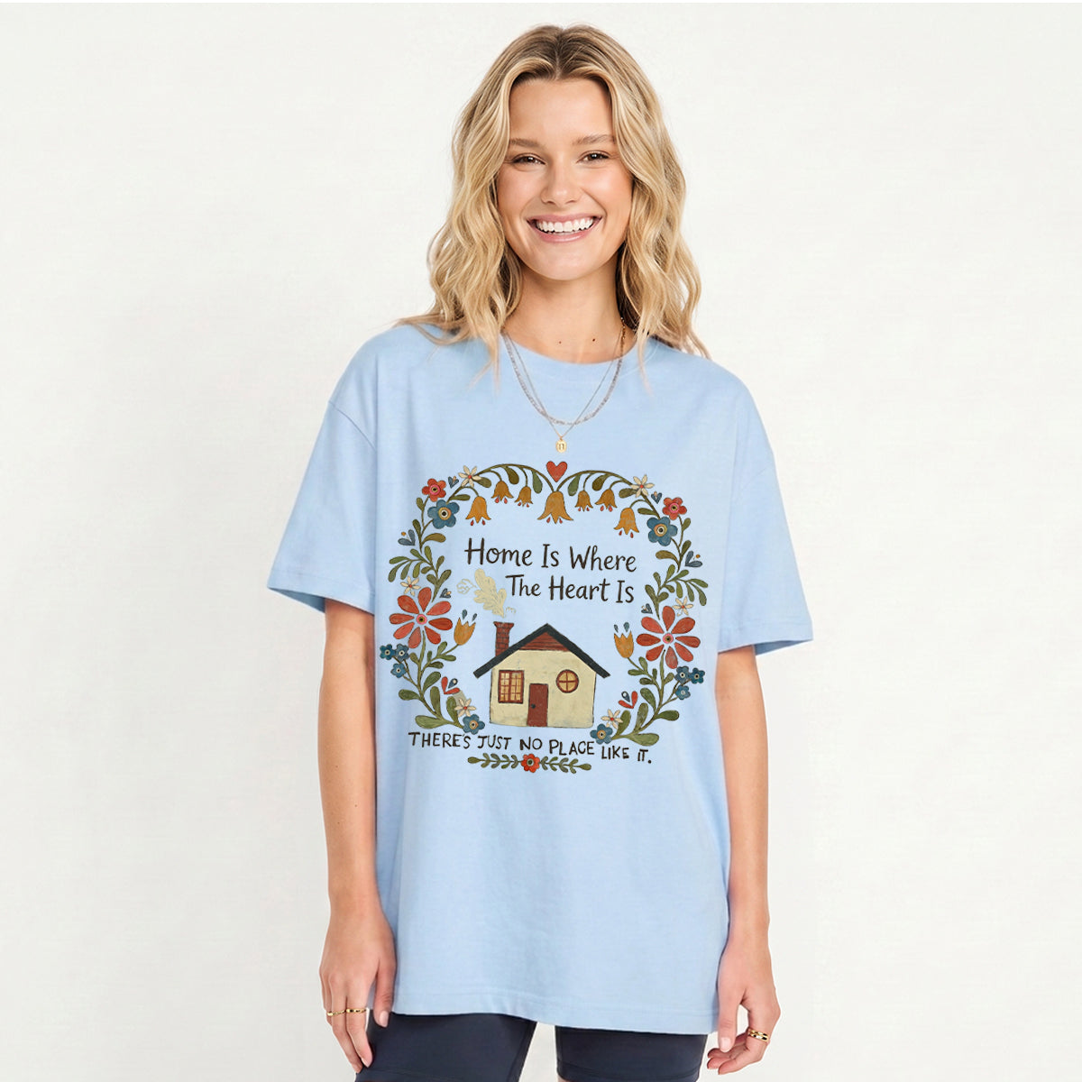 Home Is Where The Heart Is Print Crew Neck Cotton Tee