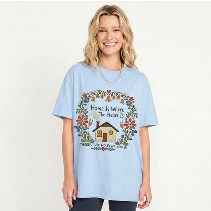 Home Is Where The Heart Is Print Crew Neck Cotton Tee