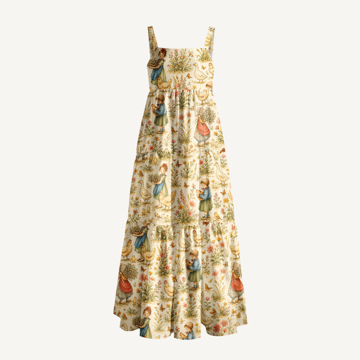 Bluebell Farm Toile Print Wide Straps Maxi Dress With Pockets
