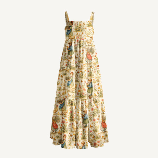 Bluebell Farm Toile Print Wide Straps Maxi Dress With Pockets