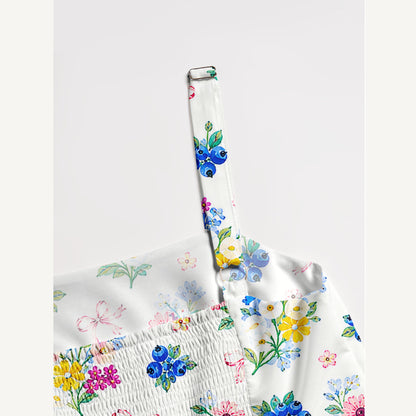 Blueberry Blossom Garden Print Wide Straps Maxi Dress With Pockets