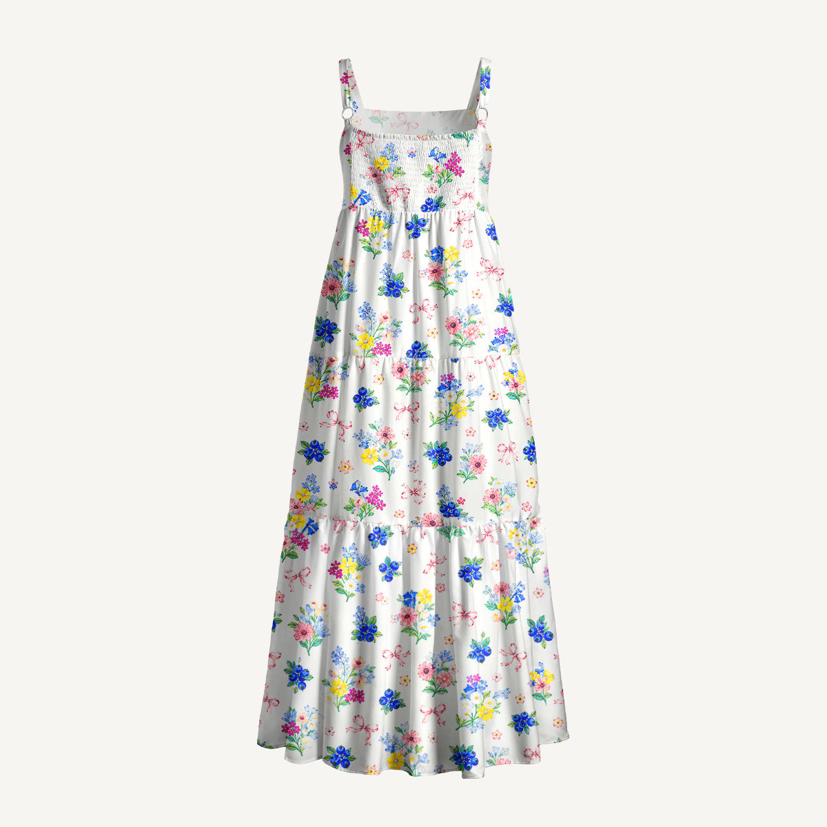 Blueberry Blossom Garden Print Wide Straps Maxi Dress With Pockets