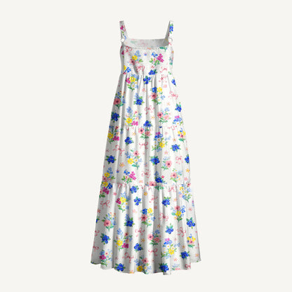 Blueberry Blossom Garden Print Wide Straps Maxi Dress With Pockets