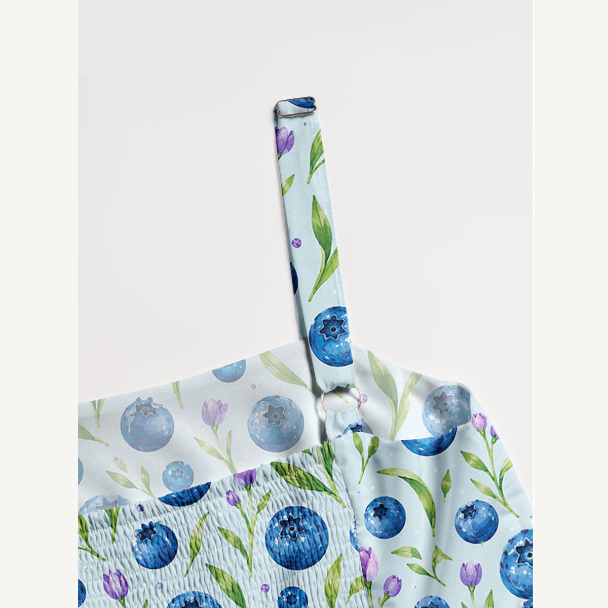 Blueberry Blossom Pattern Print Wide Straps Maxi Dress With Pockets