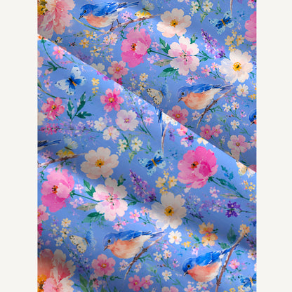Bluebird Blossom Garden Print Wide Straps Maxi Dress With Pockets