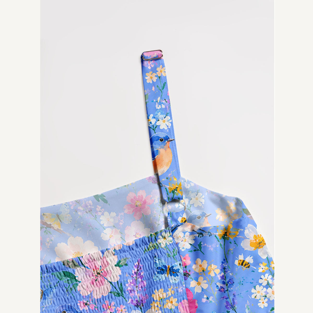 Bluebird Blossom Garden Print Wide Straps Maxi Dress With Pockets
