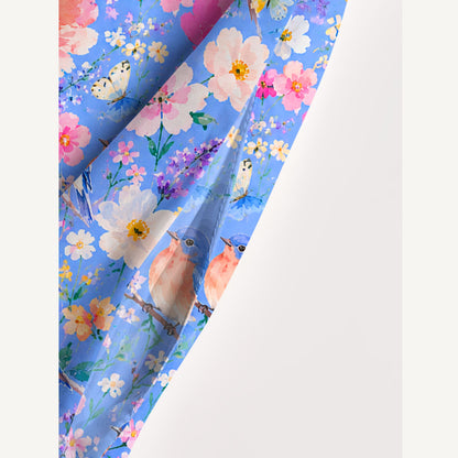 Bluebird Blossom Garden Print Wide Straps Maxi Dress With Pockets