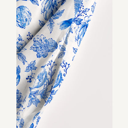 Bluebird Blossom Toile Print Wide Straps Maxi Dress With Pockets