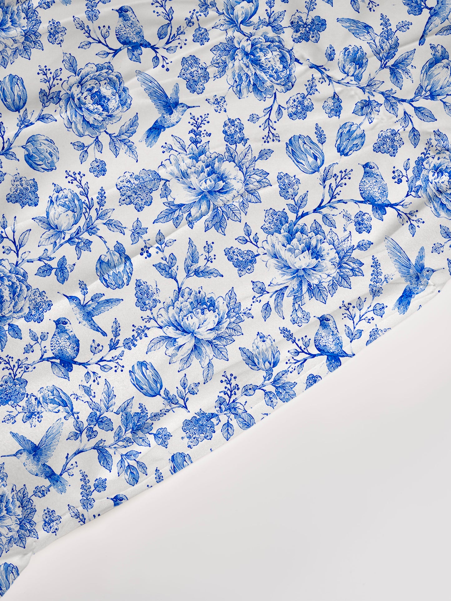 V Neck Collared Bluebird Blossom Toile Print Casual Midi Dress With Pockets