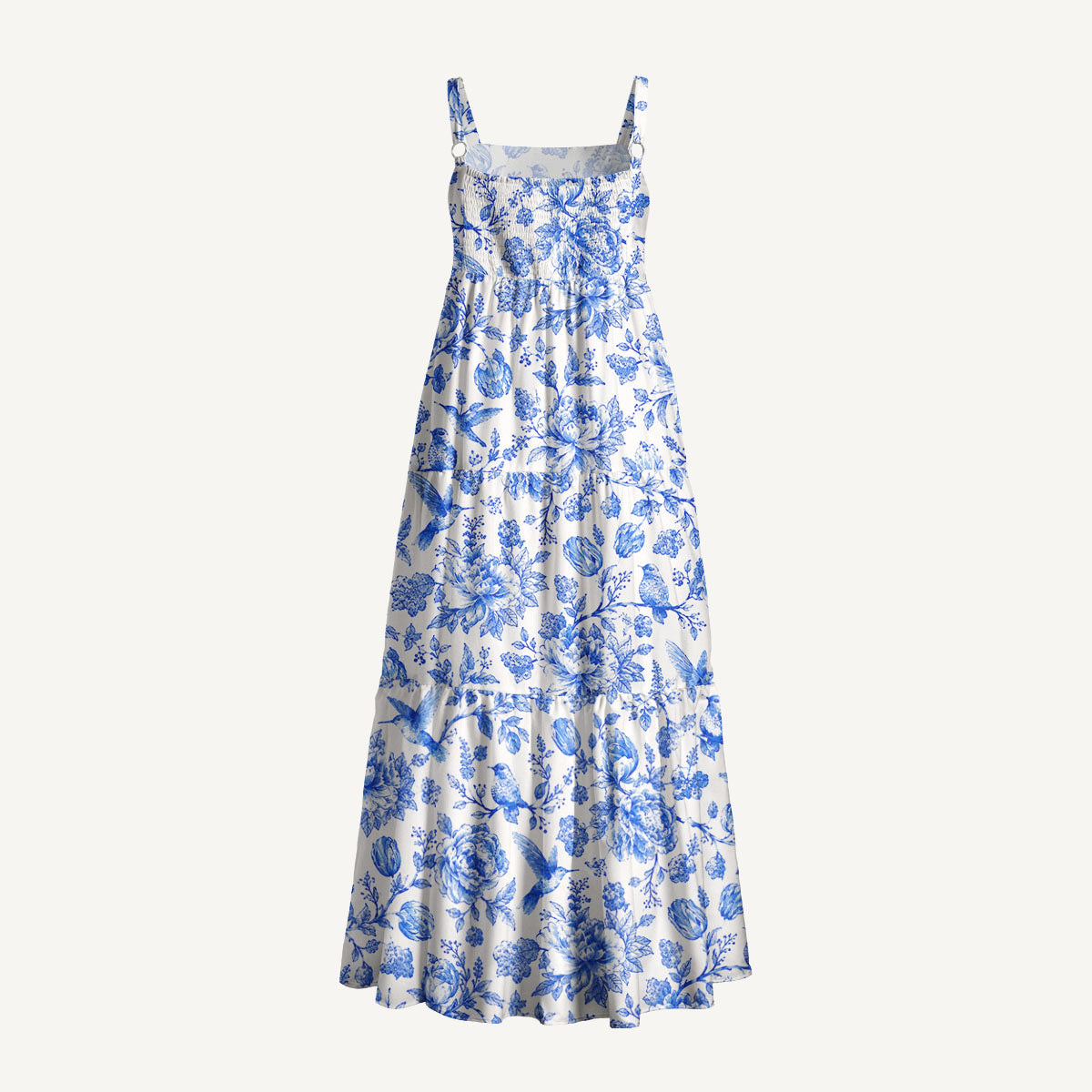Bluebird Blossom Toile Print Wide Straps Maxi Dress With Pockets