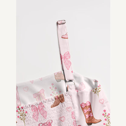 Blush Bow Cowgirl Boots Floral Print Wide Straps Maxi Dress With Pockets